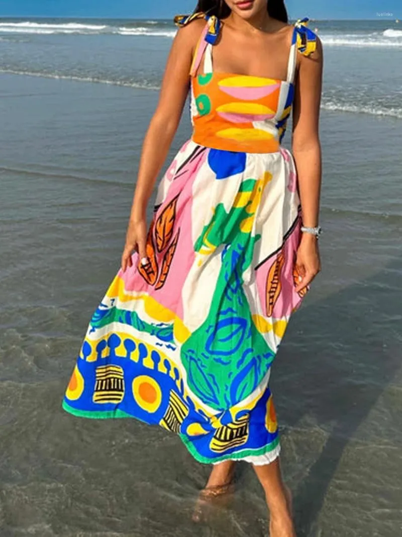 Boho Floral maxi dress with Tie-Up Straps and Flowy Graffiti for Women - Y2K Casual A-line Sundress Boho Floral maxi dress with Tie-Up Straps and Flowy Graffiti for Women - Y2K Casual A-line Sundress
