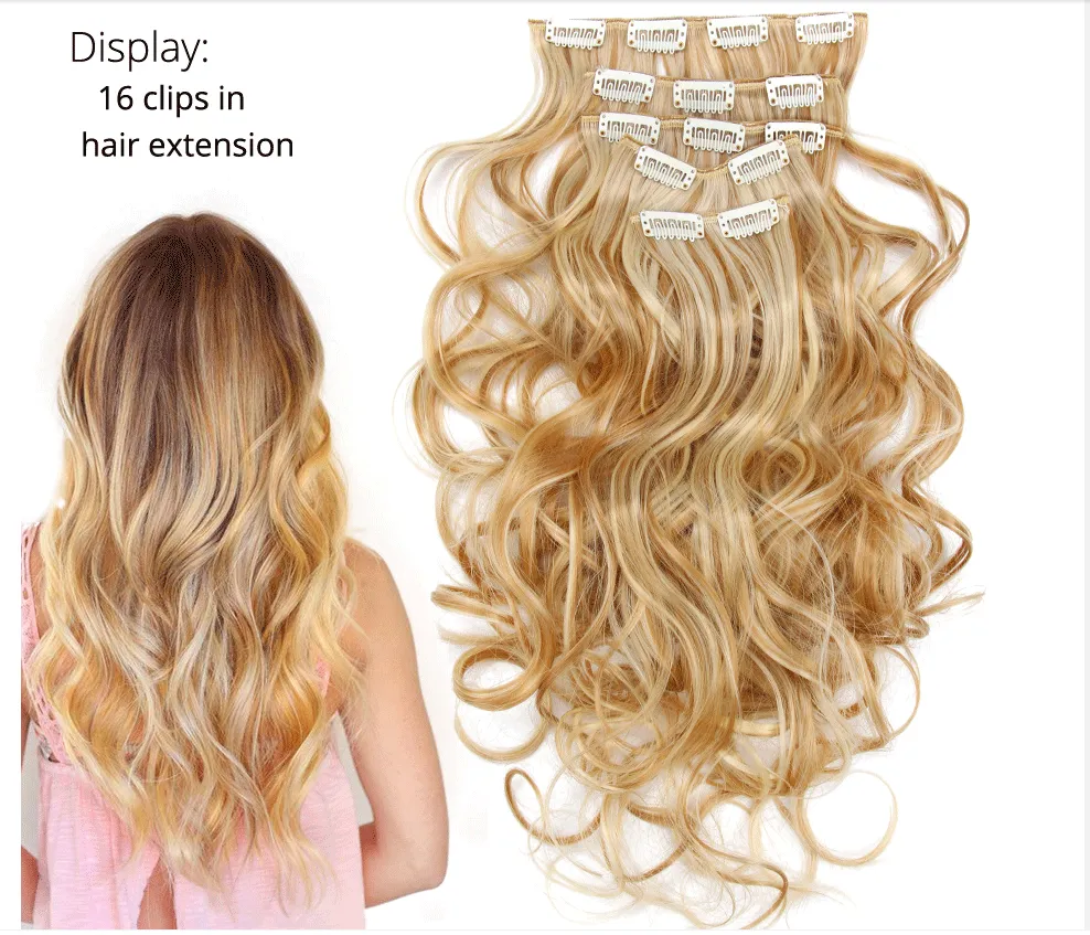 Clip-In Hair Extensions Synthetic 22 Inch Wavy Ombre 6-Piece  display picture 1