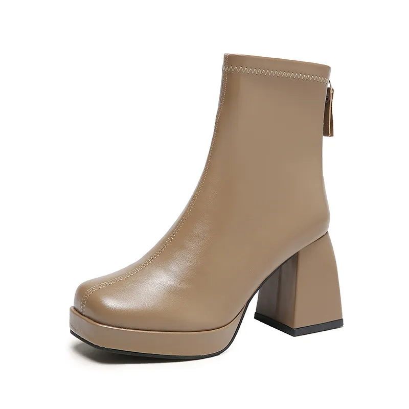 2023 Autumn Fashion Platform Ankle Chunky Heel Boots For Women 