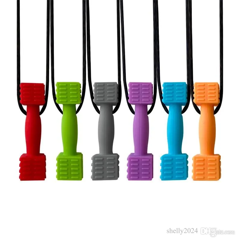 Teether Autism Baby Dumbbell Silicone Teether Pendant Chew Necklace Barbell Infant ...