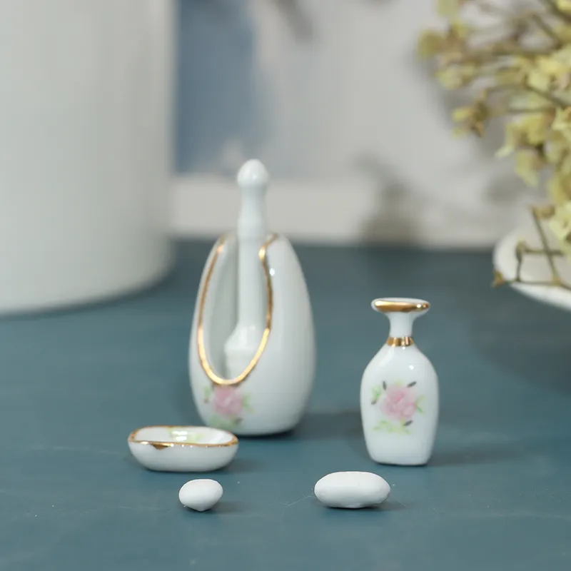 Vintage Ceramic Bathroom Set 1 12 Dollhouse Furniture Kit Floral Rose From Homepro1 8.16 DHgate.Com