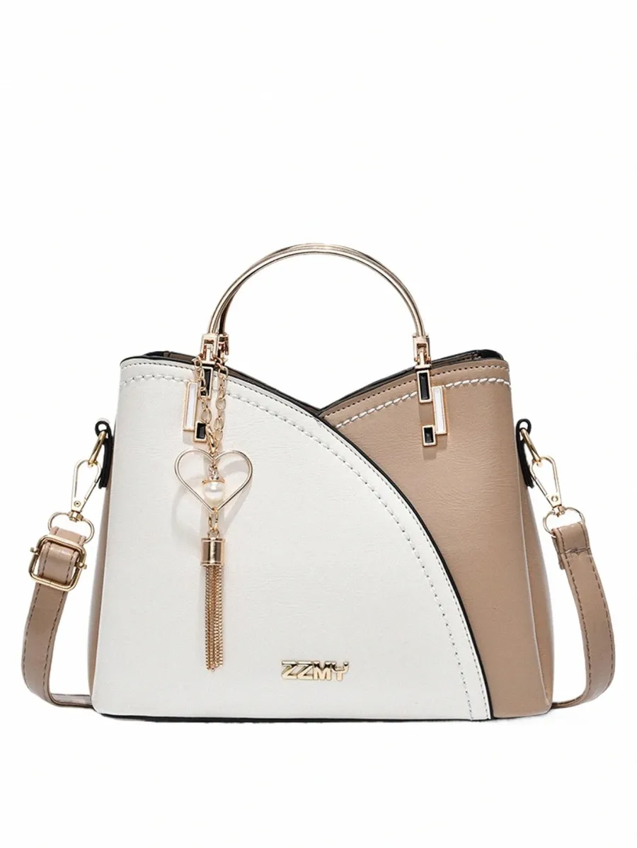 Colorblock Faux Leather Womens Crossbody Bag with Purse Charm from