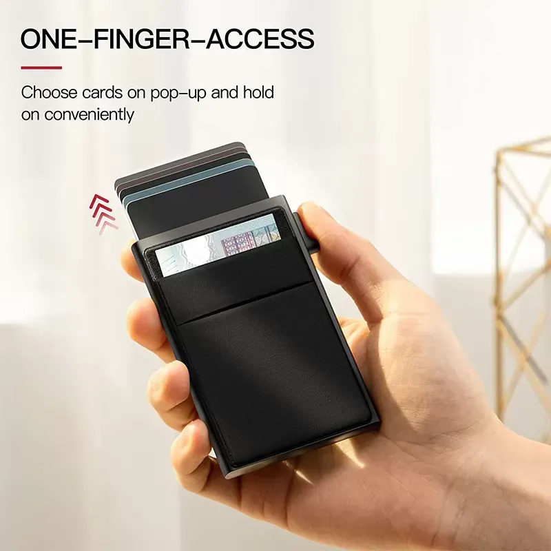 thumbnail image 2 of RFID Blocking Credit Card Holder - Slim Stainless Steel Wallet With 10 Card Slots (Black, Minimalist) 2 of 6