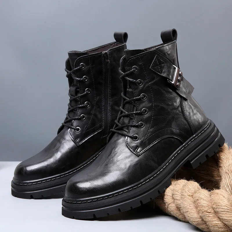 Fashion Men\'s Black Winter Ankle Boots with Faux Fur Lining Men main image 4
