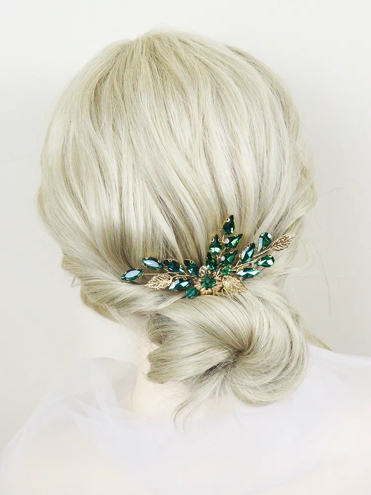 Rhinestone Hair Clips, Emerald Green Hair Clip:... From  display picture 1