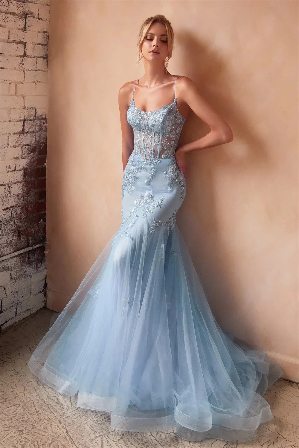fitted lace wedding dress Faviana Lace-up Back Satin Prom Dress ES10890 main image 1
