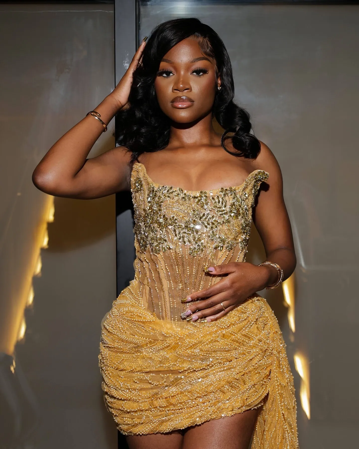 slim fit dress slacks Shiny Sequins V Neck Golden Short Prom Homecoming Dress with Belt, V N –  abcprom main image 1