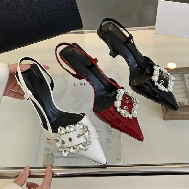 靴 Pointed Sling Back Mules Bulk Elegant Pointed Toe Slingback Mules With Rhinestone