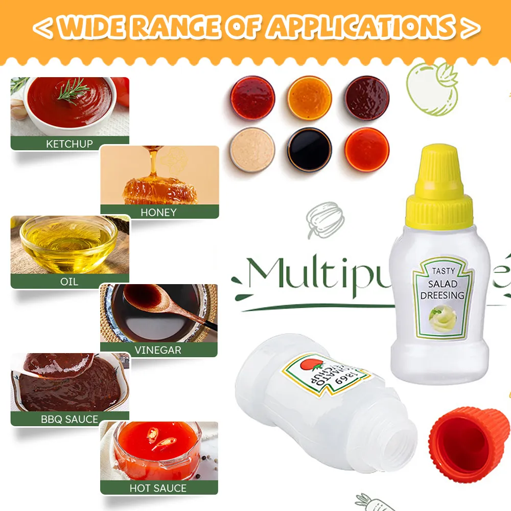 Mini Plastic Squeeze Bottles For Condiments - 7pc Set For Honey, Ketchup, Sauce & Salad Dressing - Portable For Lunch Box & BBQ - View #6