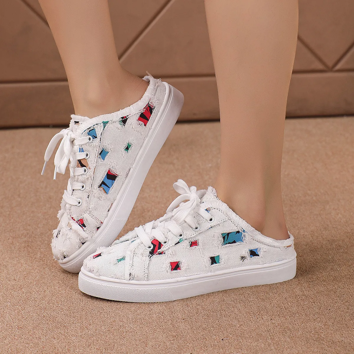 Large Flat Bottom Graffiti Half Trailer Small White For Womens