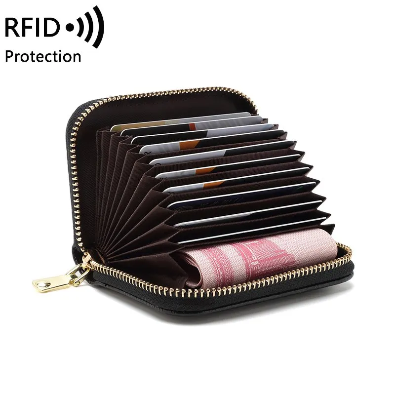 RFID Anti-Theft Leather Card Holder - Compact Cowhide Wallet