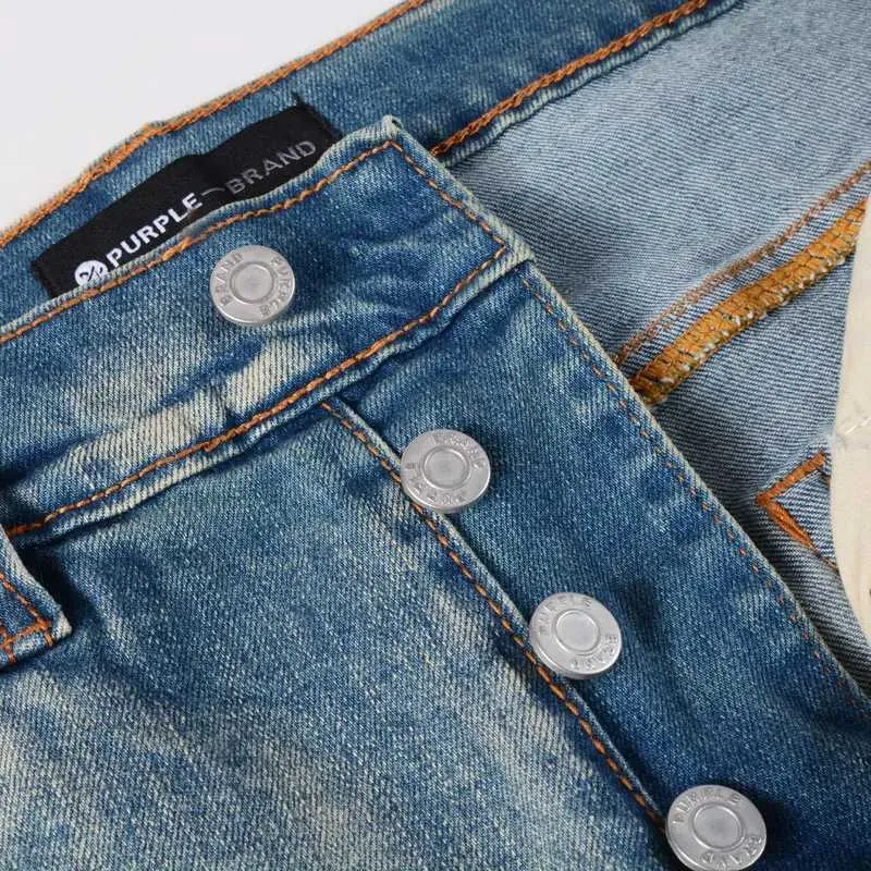 High Street Fashion Mens Yellow Blue Vintage Split Painted Jeans Designer Hip Hop Brand Tight Pants hombre_voghion.com