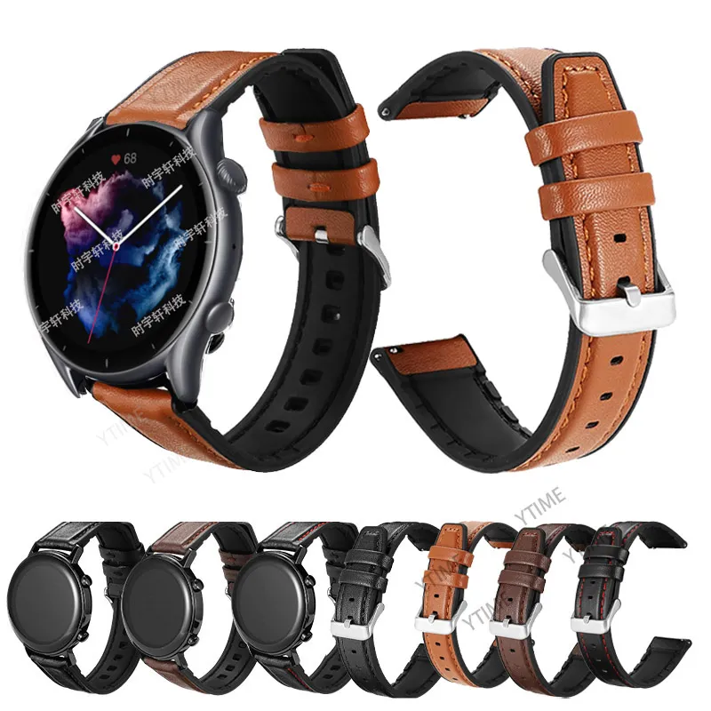 Stylish Genuine Leather Silicone Strap for Amazfit GTR 3/GTR3 Pro