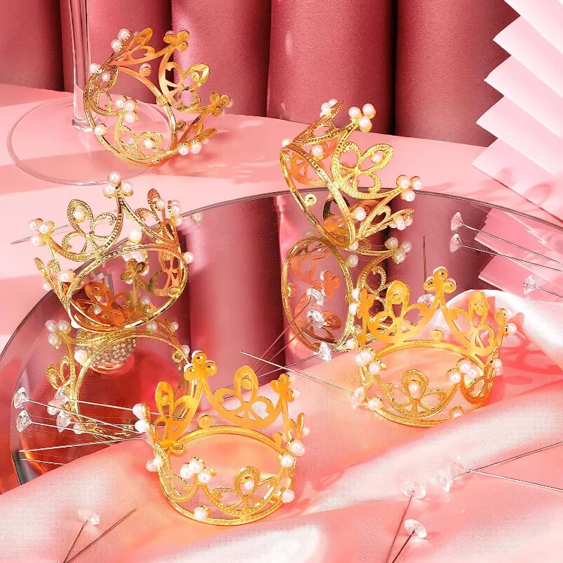 Mini Crystal Pearl Tiara 6 Pcs Crown Cake Topper Birthday Mini Vintage ...
