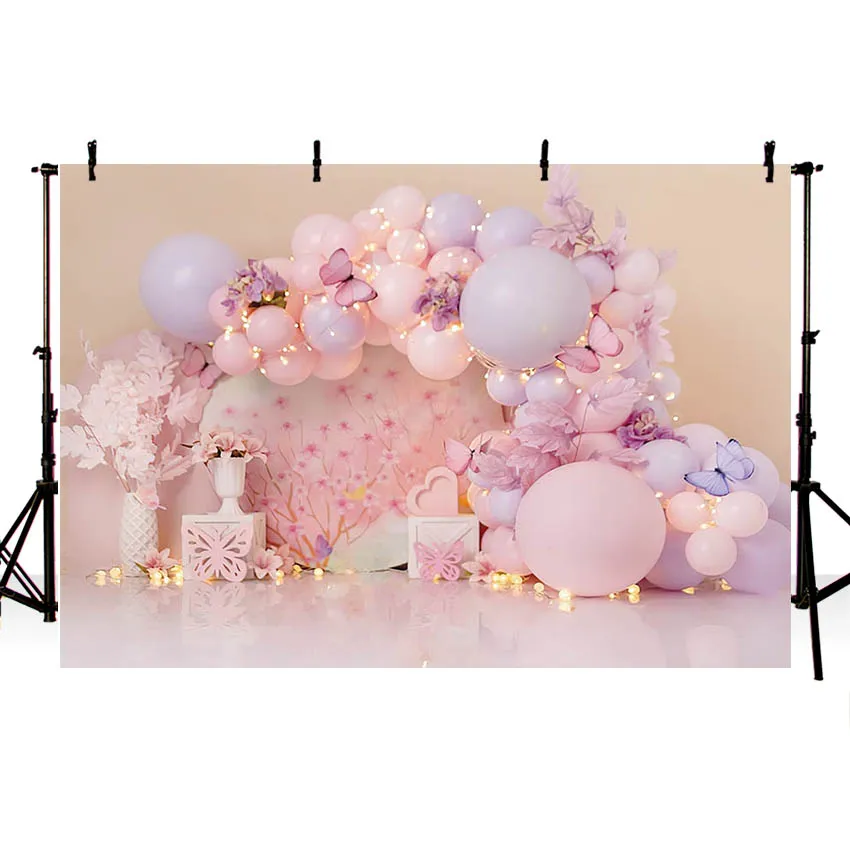 MEHOFOND 7x5ft Pink Birthday Backdrop For Girls – Watercolor Floral With Gold Glitter Dots, Pastel Pink Marble Photo Background For Party Decor & Cake Smash Photos