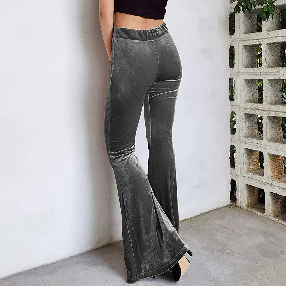 Velvet flare pants women high waist long bell bottom trousers slim