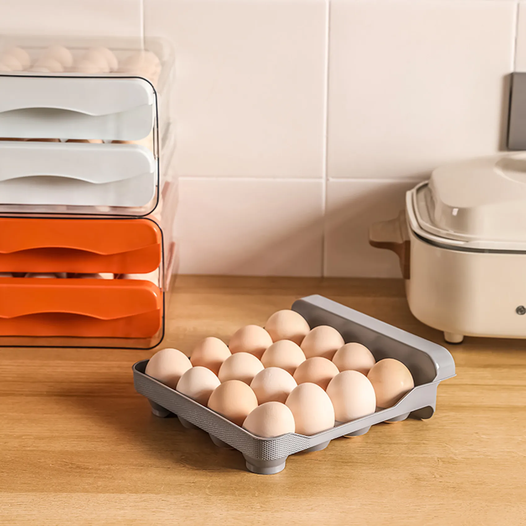 Egg Holder For Refrigerator, Automatically Rolling Egg Storage Container For Refrigerator,Clear Plastic Storage Box, Egg Tray & Egg Storage Bin -2 Layer
