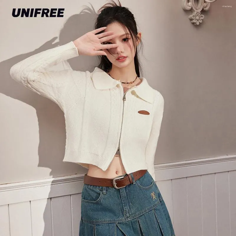 UNIFREE Korean Fashion Womens Short White Cropped Cardigan Casual 
