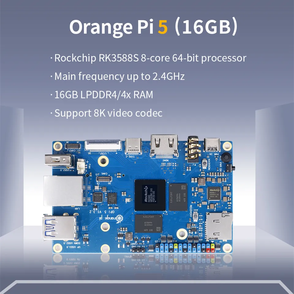 Orange Pi 5 16GB RAM Single Board Computer RK3588S PCIE Module External WiFi BT SSD 8K Orange Pi5 Development Board Run Android