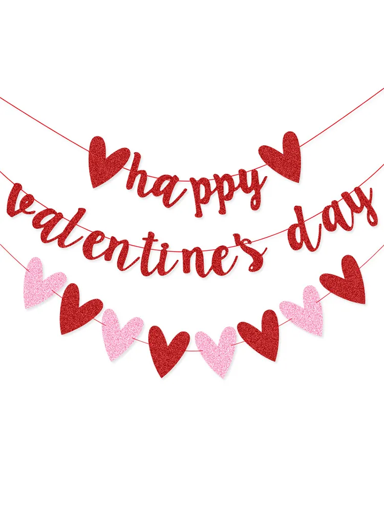 Love Heart Banner Valentine's Day Outdoor Decor, Red Paper Hearts Pull ...