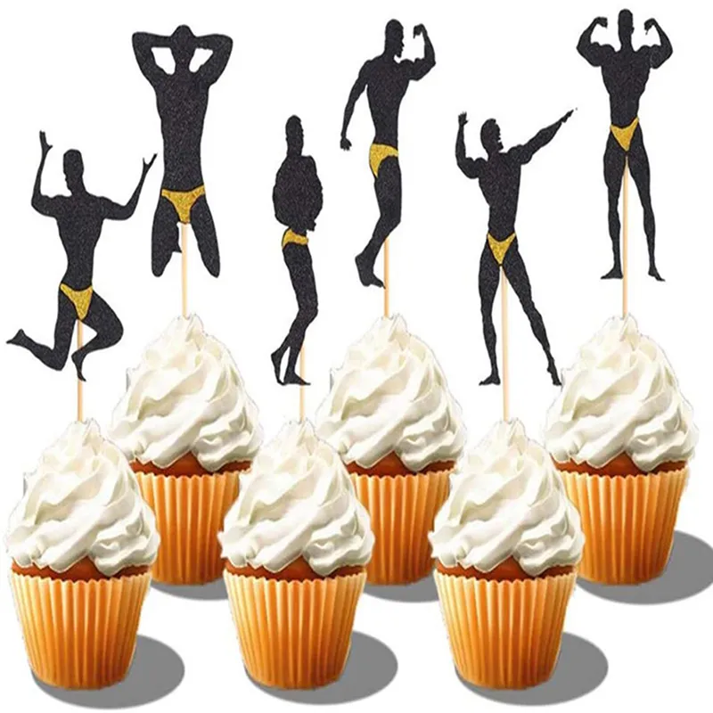 Gyufise 24 Stück Stripper Cupcake Topper | Männliche Tänzer Glitzer Deko Für Junggesellinnenabschied & Bachelorette Party