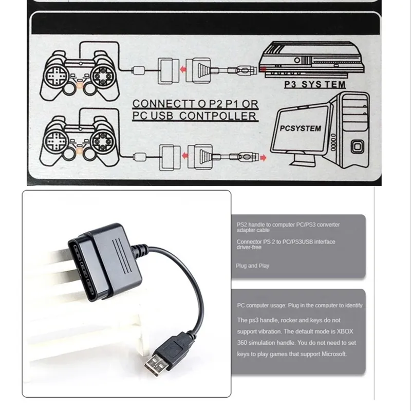 Adaptateur USB Pour Manettes PS1 Et PS2 Sur PC - 2 Ports, Occasion, Fonctionne Bien