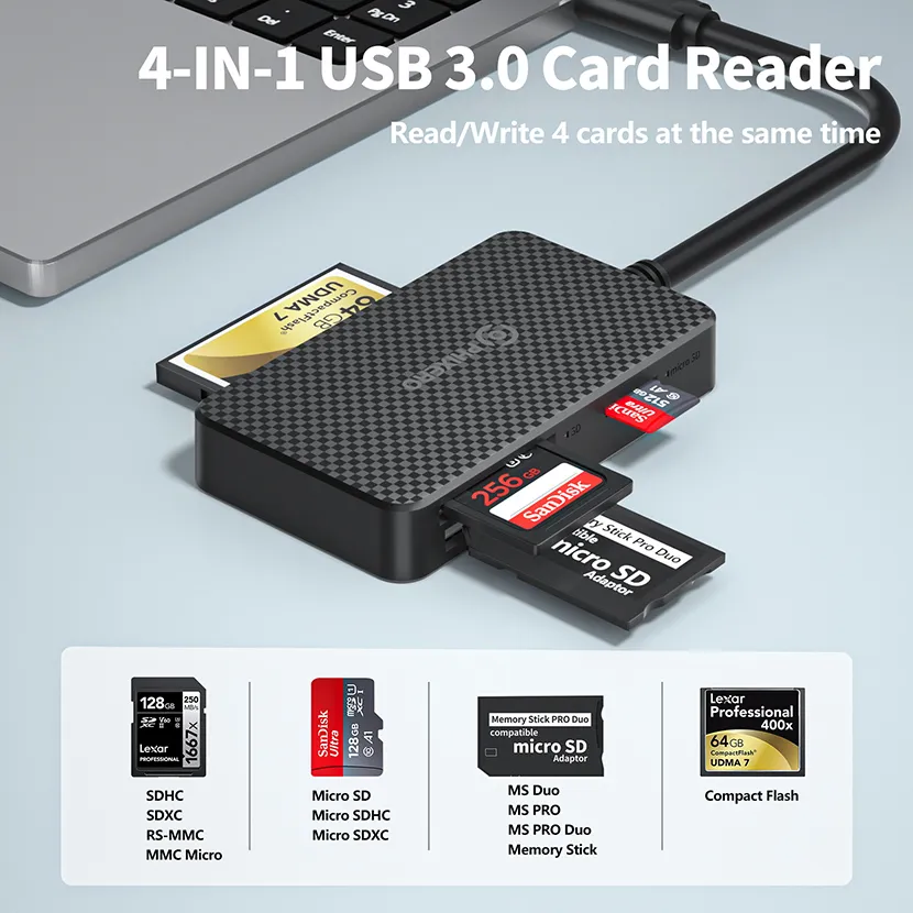 4-in-1 Multifunction Card Reader, Compact USB 3.0 Memory Card Adapter ...