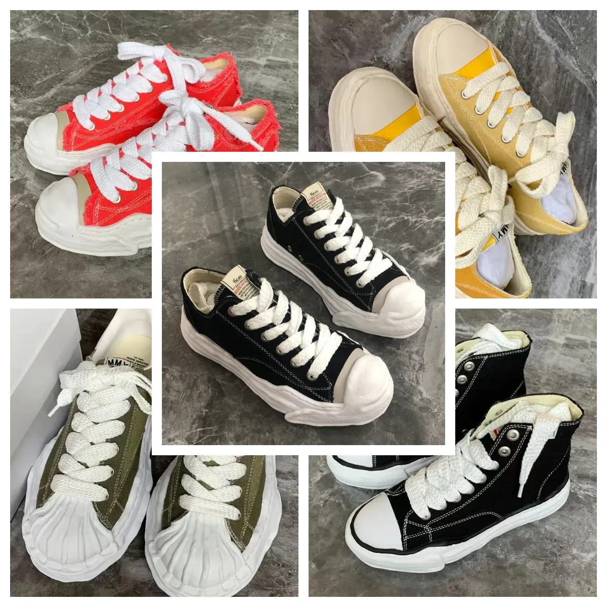 Maison Canvas Mihara Yasuhiro Low-Cut Summer Sneakers Versatile,  Dissolved Design Black/White