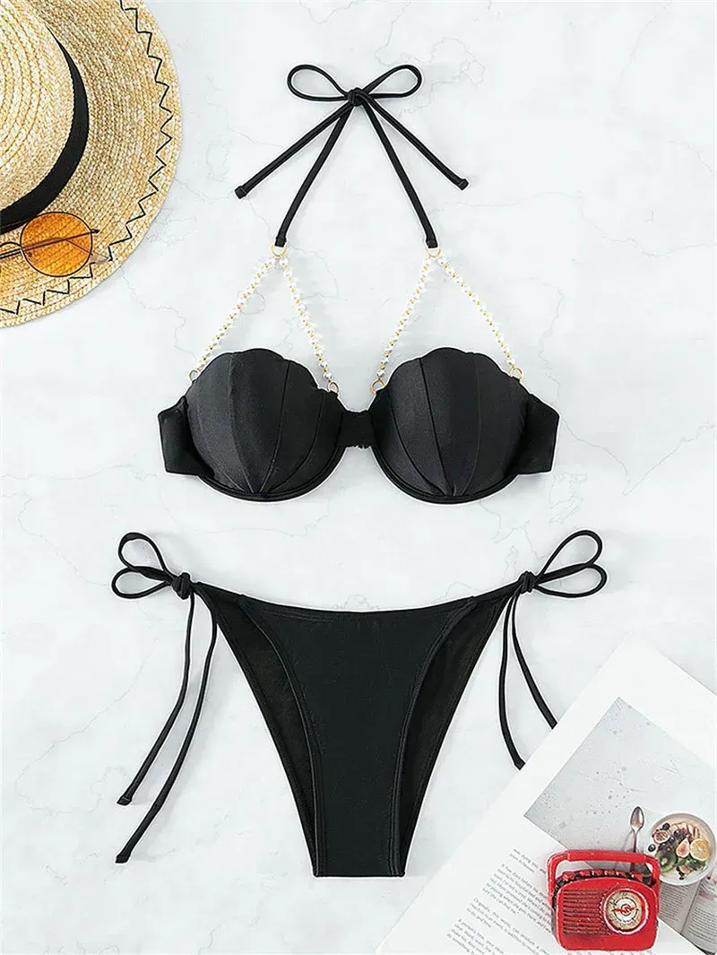 black halter bikini top