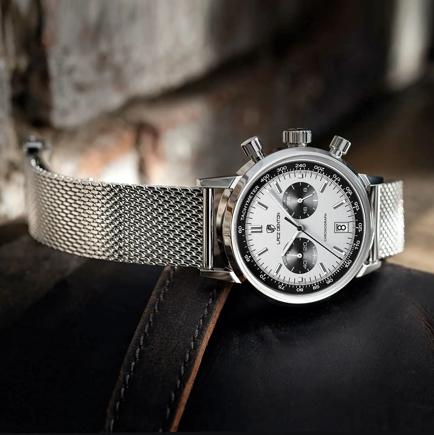   クォーツ腕時計 ホワイト/ブラック LACZ DENTON 2024 Mens Quartz Watch VK64 Waterproof Sport