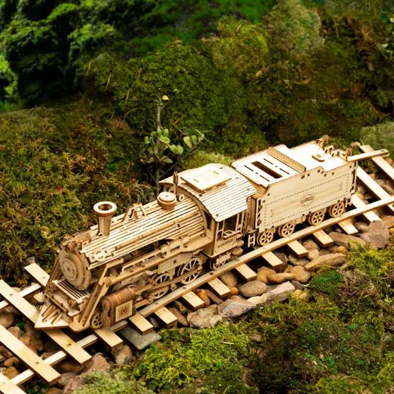 Train Model 3D Wooden Puzzle Toy: Assembly Locomotive Model Building ...