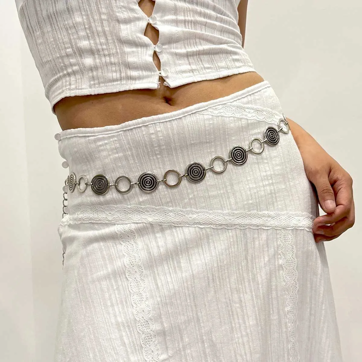 silver metal belts for dresses Waist Belts Womens Belt Silver Circle Chain Belt Chain Belt 1pc Women's  Vintage Bohemian Metal Belt