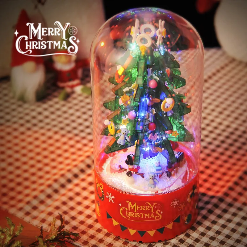 Christmas Rotate Music Box: DIY Santa Building Blocks Tree House