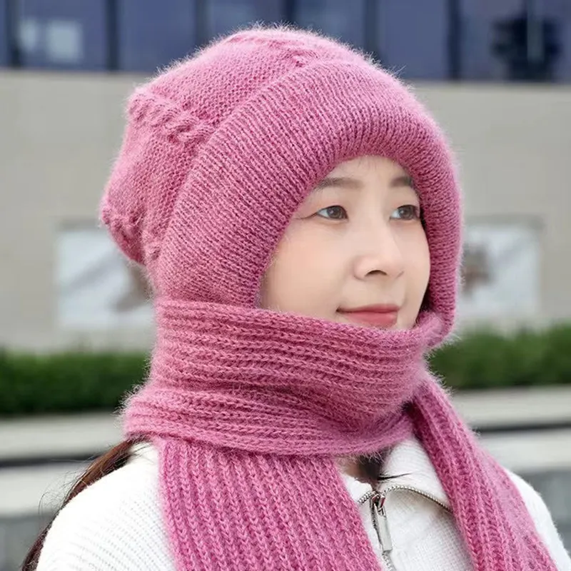 Winter Hat Scarf Set Women Plush Handwoven Thick One-Piece  display picture 2