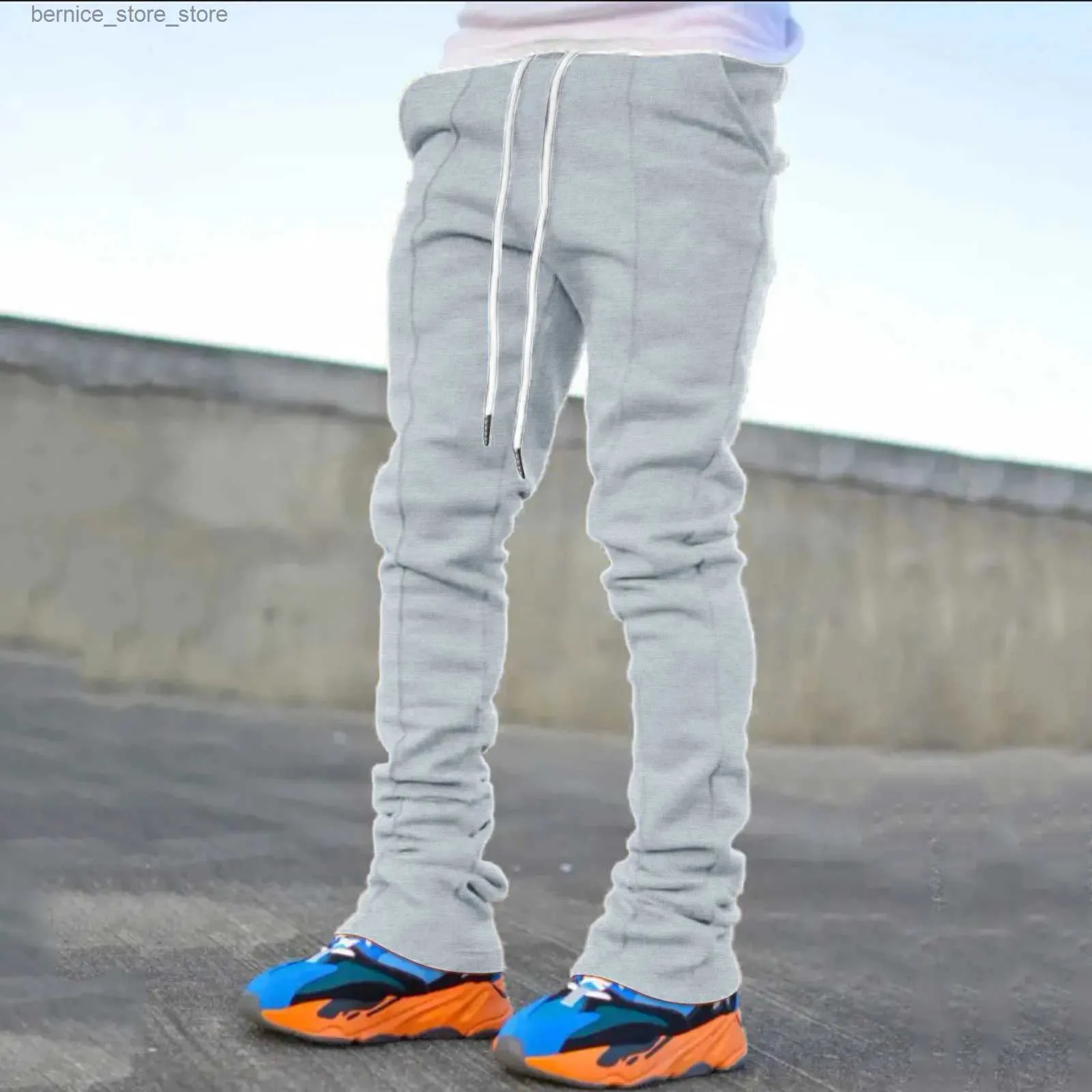 Men's Plus Size Cargo Pants, Stacked Sweatpants, Streetwear, Flare, Custom Design, Casual, Comfy, Durable, Q240622