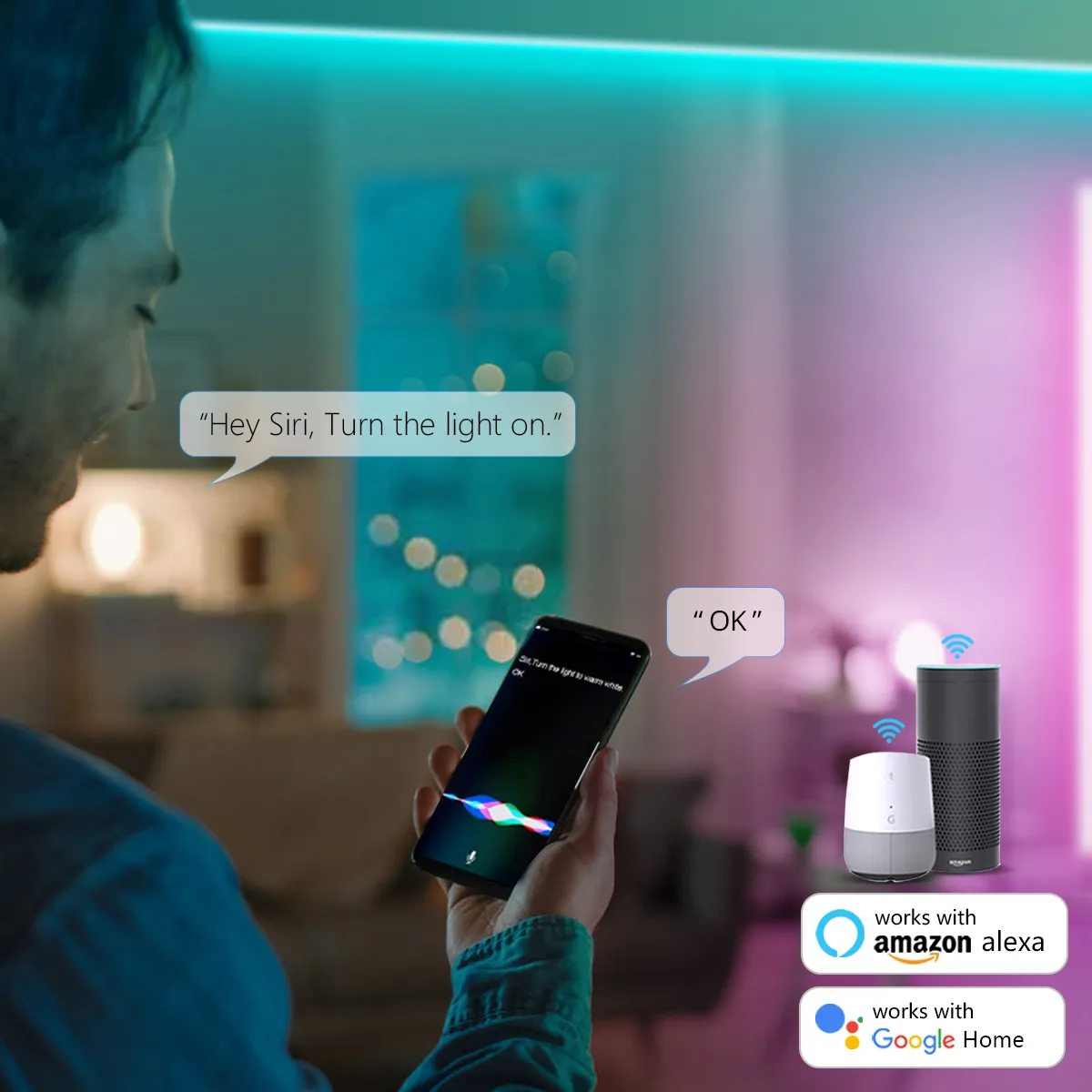 Alexa Controlled LED Strip Lights Smart LED Strip Lights Compatible with Alexa Google Home Apple Home
