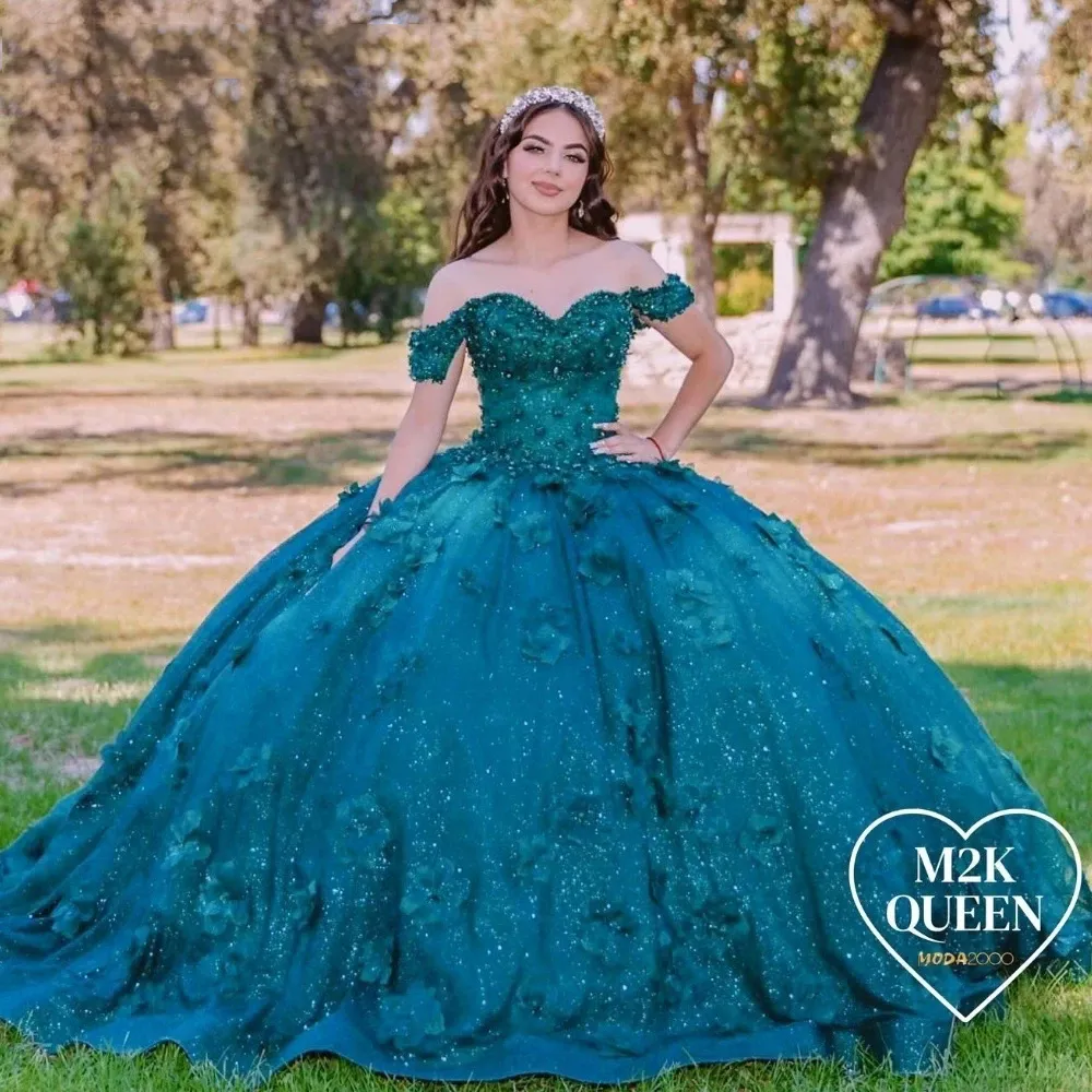 Mexican Dark Green Quinceanera Dress Ball Gown with 3D Floral Applique  Beading Corset Sweetheart Neckline Floor-Length Tulle from Dhgate  Quinceanera Dresses - price 294.96