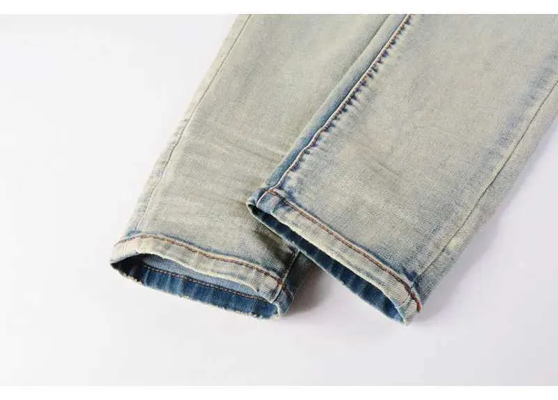 Mens Vintage Split Painted Jeans Blue And Yellow Designer Fit_voghion.com
