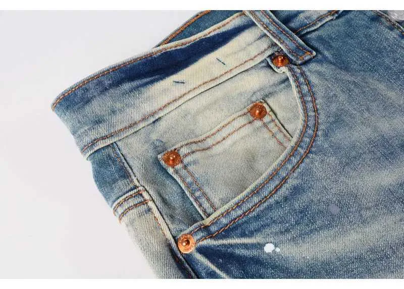 Mens Vintage Split Painted Jeans Blue And Yellow Designer Fit_voghion.com