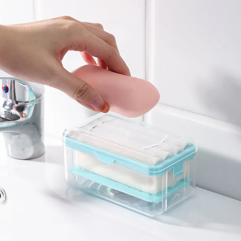 Trayknick Boîte à Savon Moussante avec Trous de Drainage pour Brosse Design à Ressort Antidérapant Détachable 2 en 1 Porte-Savon en Plastique Doux Outils de Lessive Jaune