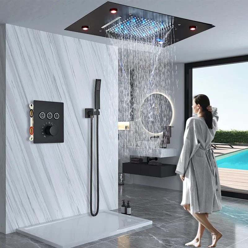 LED Shower Faucet Set Oversize Ceiling Mounted Mixer With Brass ...