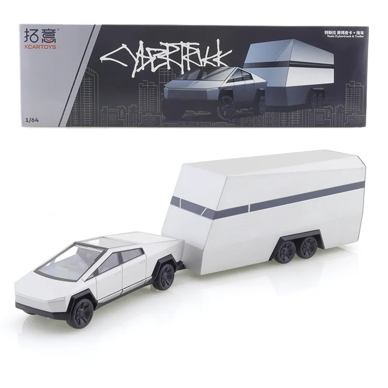 拓意xcartoys 1/64 Tesla Cybertruck XCarToys Tesla Cybertruck Die Cast Model With Trailer 1/64 Alloy