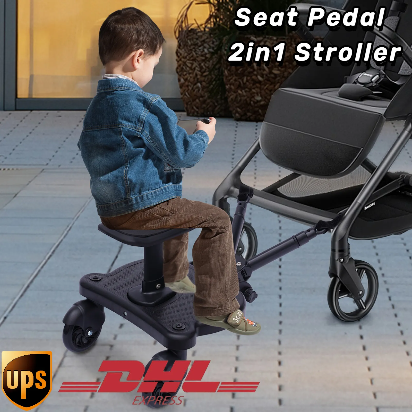 Universal 2-in-1 Stroller Board With Detachable Seat - Stand Or Ride Attachment For Most Strollers (Holds 55 Lbs)