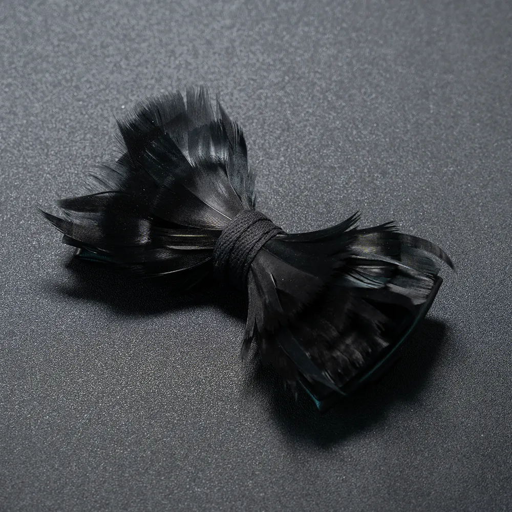 エムエメ Bow tie feather mini one piece BLK RBOCOTT Mens Handmade Feather Pre-tied Bow tie and Brooch