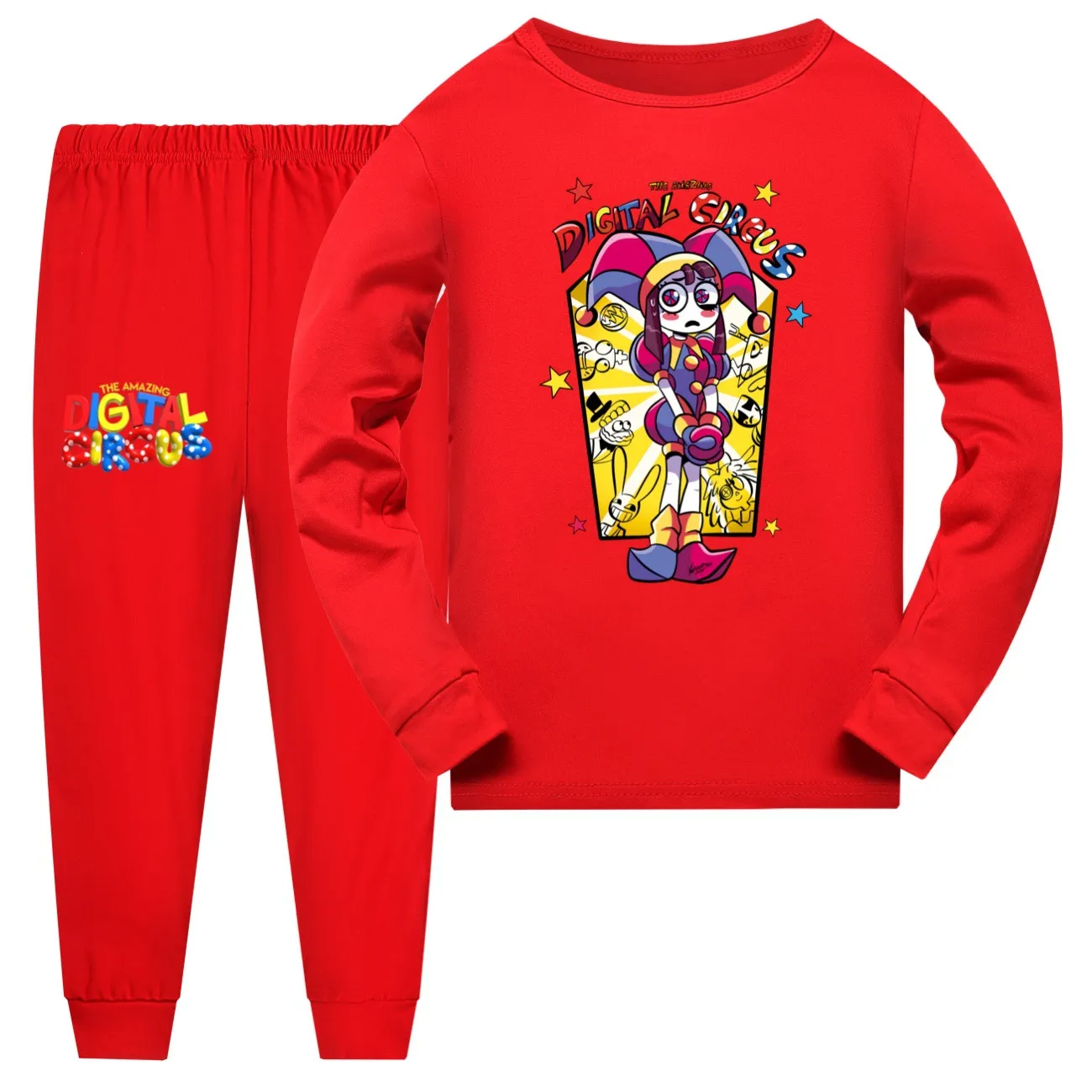 Colorful Long-Sleeve Circus Pyjama Sets for Kids, 2-Piece T-Shirt and Pant  Set