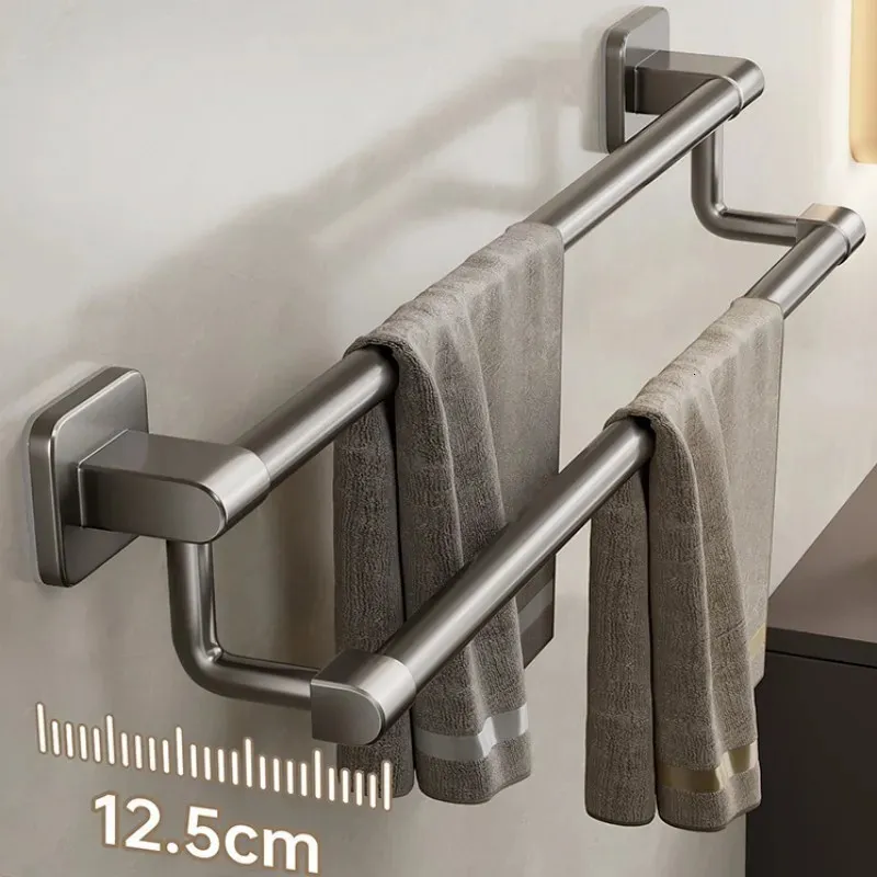 Towel Holder Self Adhesive Double Layer Bathroom Towel Rack No Drilling Towel Bar Kitchen Storage Rack Bathroom Organizer 240621 From SG 9.79 DHgate