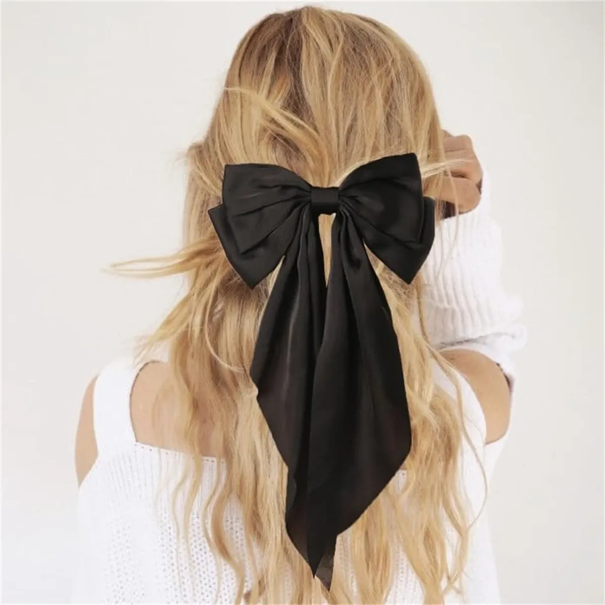 Large red bow hair clip with spring clip streamer bow 