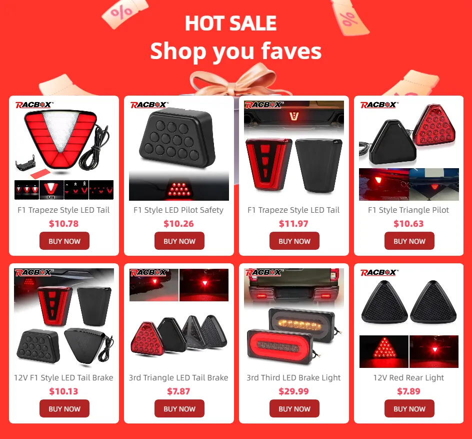 Universal F1 Style Triangle 19-LED Rear Third Brake Strobe Light – Red, Steady After 5 Flashes
