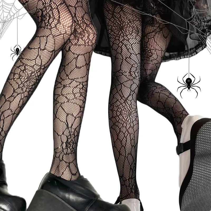 Dark Hollowed Out Fishnet Stockings: Women's Gothic Spider Web Fish Net ...