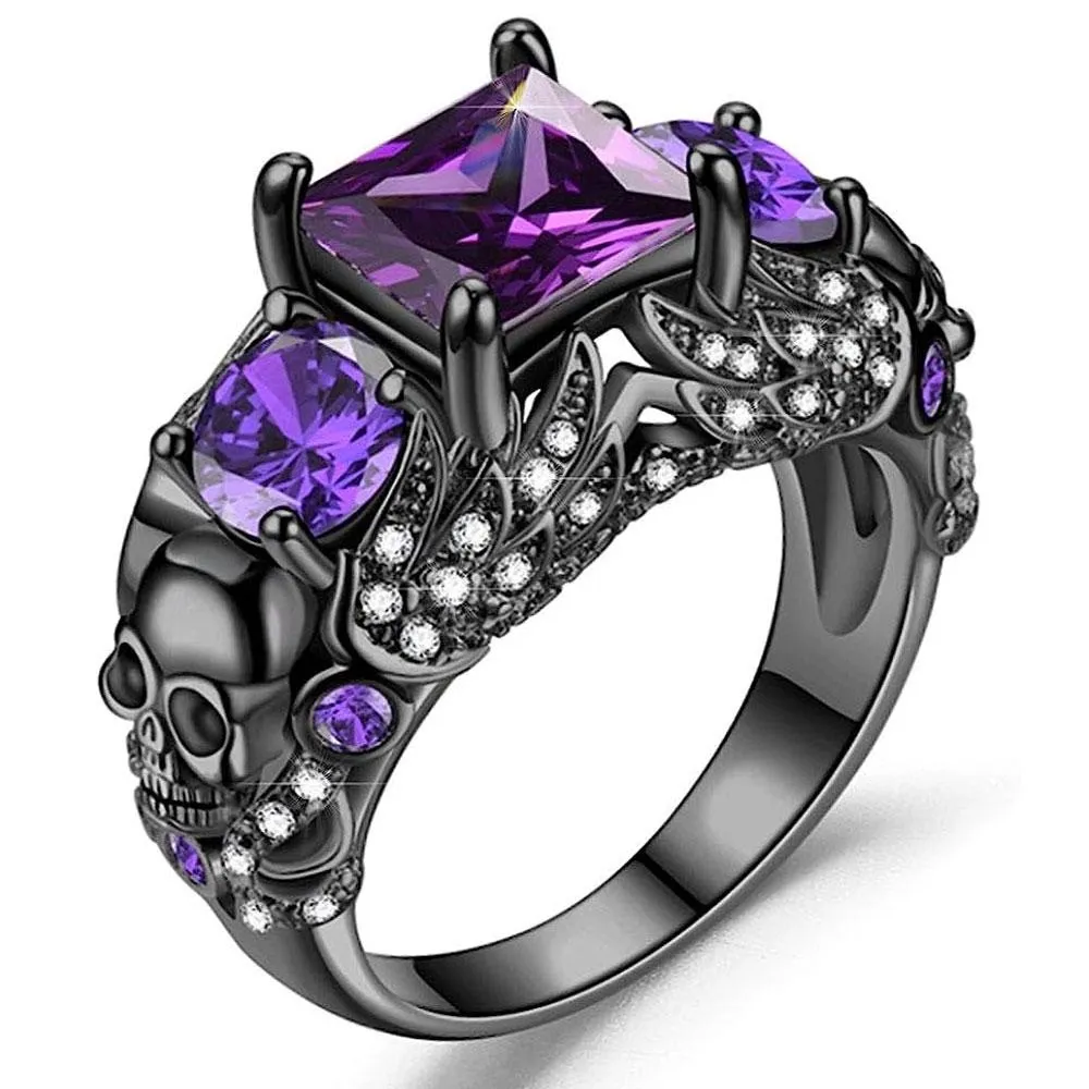Gothic Skull Ring for Women Copper Black Vampire Skull Ring with